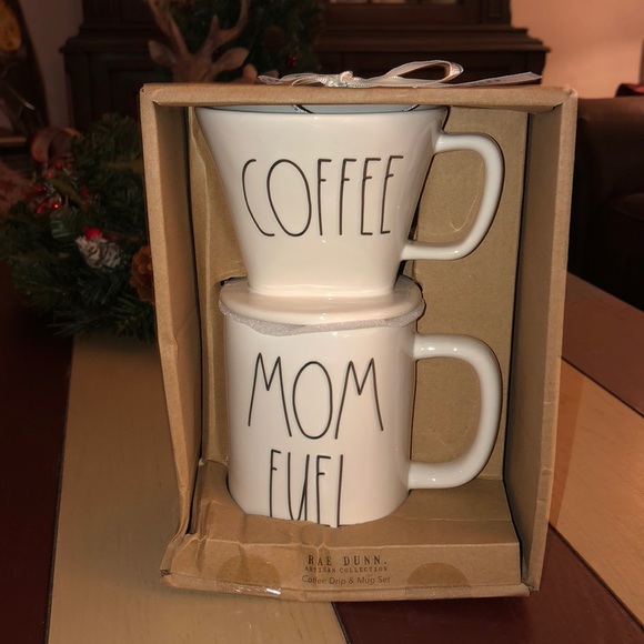 Rae Dunn COFFEE Coffee Drip & MOM FUEL Mug Set